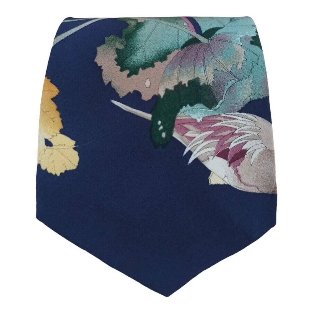 LEONARD Blue Leaf Floral Silk Tie HANDMADE ITALY 58"/ 4" EC
